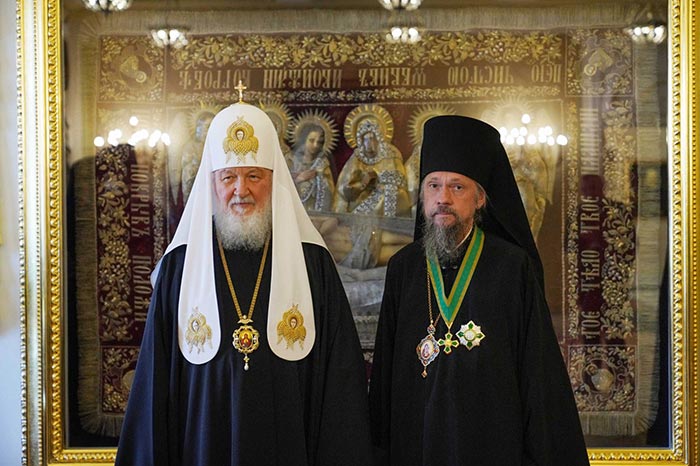 His Holiness Patriarch Kirill of Moscow and All Rus’ awards Bishop Gennady of Kaskelen the Order of St. Sergius of Radonezh, 2nd Class